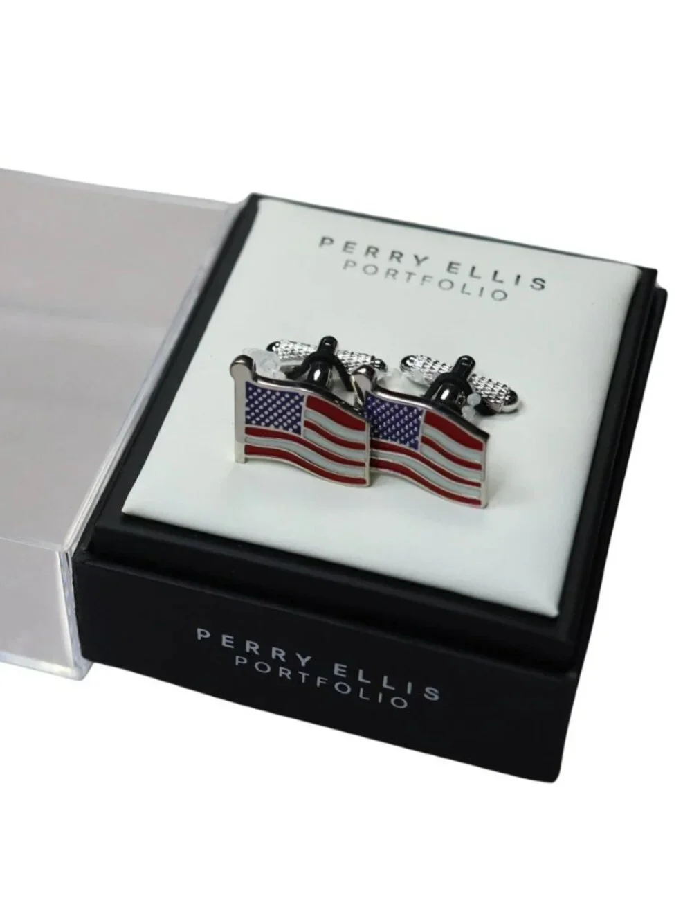 Perry Ellis American Flag Patriotic Whale Back Novelty Men's Cufflinks NIB